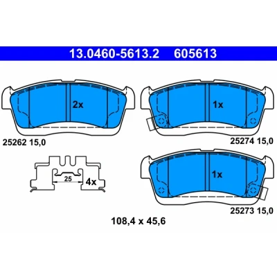Abbildung von ATE 13.0460 5613.2 Bremsbelagsatz mit akustischer Verschleißwarnung Zubehör DAIHATSU: Sirion II, Cuore 7, 6, SUBARU: JUSTY 4