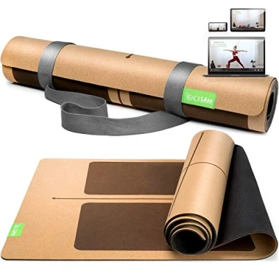 Abbildung von BACKLAxx® Yogamatte Kork mit Naturkautschuk (Kork, 2teilig GRATIS Videokurs), 4 mm stark, aus natürlichen Rohstoffen, Antirutschzonen