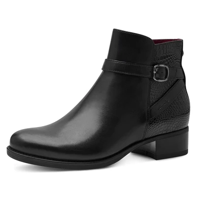 Abbildung von Tamaris Stiefelette, Blockabsatz, Businessschuh, Boots mit Zierschnalle und Logoprägung