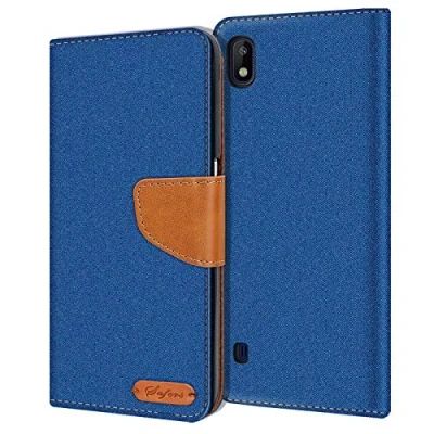 Abbildung von Verco kompatibel mit Samsung Galaxy A10 Hülle, Schutzhülle für Tasche Denim Textil Book Case Flip Klapphülle Blau