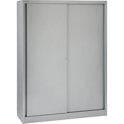 Abbildung von BISLEY Schiebetürenschrank ECO, 3 Fachböden, 4 OH, Metall, 355 Silber, 43 x 120 163.7 cm