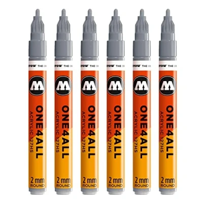 Abbildung von Molotow One4All 127HS Acryl Marker (2,0 mm Strichstärke, hochdeckend und permanent, UV beständig, für fast alle Untergründe) 6 Stück Farbe 203 kühles grau pastell