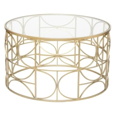 Abbildung von Atmosphera Couchtisch Suite Platte aus gehärtetem Glas Golden D. 71 cm