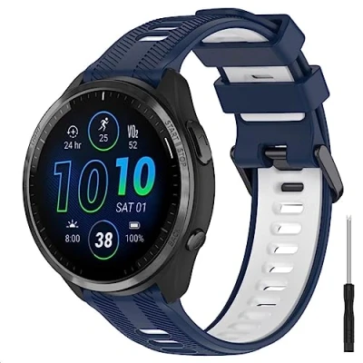 Abbildung von GIOPUEY Armband Kompatibel mit Garmin Forerunner 965/955/945/745, Weiches TPU [Farbdesign spleißen] Ersatzarmband Blue/White
