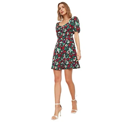 Abbildung von Trendyol Women&#039;s Ballonhülse gemustertes Kleid Dress, Multi Color, 34