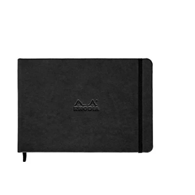 Abbildung von Rhodia 118179C quer Webnotebook (elfenbein, Gummizug, DIN A5, 14,8 x 21 cm, liniert mit Rand, 90 g, 96 Blatt) 1 Stück schwarz