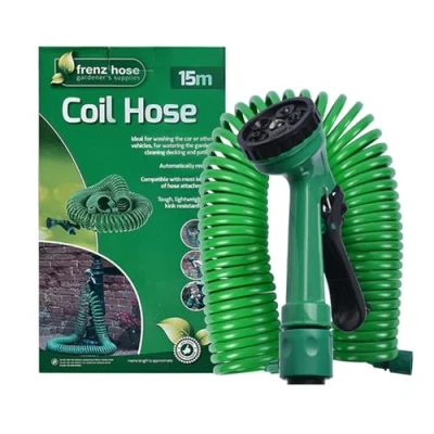 Abbildung von Efymosce Gartenschlauch Spiralschlauch, mit Brause, Flexibler Wasserschlauch für Gartenbrause 8 Funktions Brausekopf Gartenbewässerung Autowäsche, Gartenarbeit (15M)