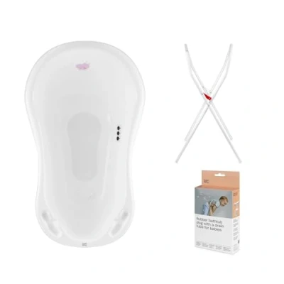 Abbildung von Hylat Baby Babybadewanne mit Thermometer, Ständer und Abfluss ergonomisch komfortabel für Neugeborene Babys