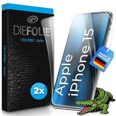 Abbildung von Crocfol Schutzfolie kompatibel mit Apple iPhone 15 vom Testsieger [2 St.] selbstheilende Premium 5D Langzeit Panzerfolie (Case Friendly)