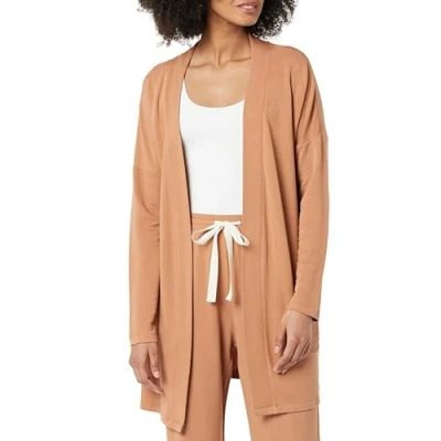 Abbildung von Amazon Essentials Damen Leichte Lounge Strickjacke aus Terry Frottee, Vorne Offen, Bequeme Passform, Helles Karamell, XL
