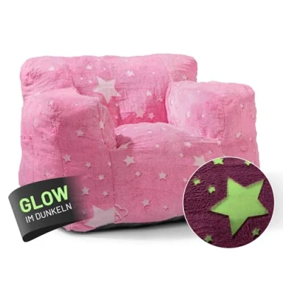 Abbildung von Lumaland Sitzsack Kinder Sessel Glow in The Dark Kindersofa im Sternen Design Indoor Kindersessel fürs Kinderzimmer Flauschiges &amp; pflegeleichtes Material ca. 68 x 70 60 cm