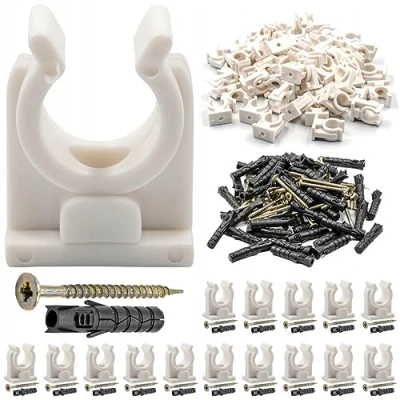 Abbildung von Rohrklemme 16 18 mm 50 Stück Set Klemmschellen aus Kunststoff inkl. Schrauben Klemmschelle für Aluminium , Kupfer oder ALU Verbundrohre Rohrclips Wand Boden und Deckenmontage, Weiß