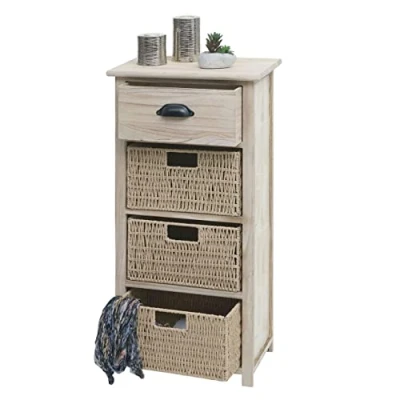 Abbildung von Mendler Kommode HWC K84 mit Körben, Schrank Schubladenschrank, Holz 83x40x29cm Natur, Körbe Hellbraun