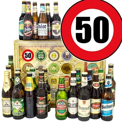 Abbildung von Geschenk Idee 50. / Geschenkbox Bier Welt und DE/Geschenk 50 Geburtstag/Bier Adventskalender 2024 2025