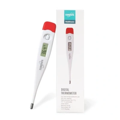 Abbildung von EUROPAPA Digitales Fieberthermometer für Babys, Kinder und Erwachsene, Thermometer oral, axillar oder rektal, wasserdicht mit Fieberalarm (Rot)