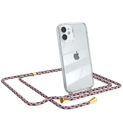 Abbildung von EAZY CASE Handykette kompatibel mit iPhone 12 Mini Handyhülle Umhängeband, Handykordel Schutzhülle, Silikonhülle, Hülle Band, Stylische Kette für Smartphone, Bordeaux Camouflage