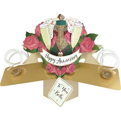 Abbildung von Second Nature Jubiläum Pop Up Card mit &quot;Happy Anniversary &quot; Beschriftung Champagner Design
