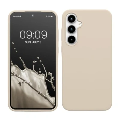 Abbildung von kwmobile Hülle kompatibel mit Samsung Galaxy A35 Silikon Handy Case Handyhülle weiche Oberfläche kabelloses Laden Creme matt