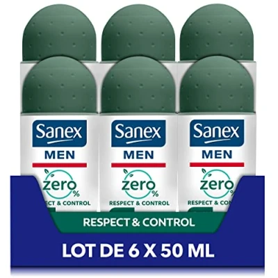 Abbildung von SANEX Deodorant mit Kugel, 0% Respect &amp; Control für Herren 24 Stunden Wirksamkeit ohne Alkohol, Aluminiumsalze 6 Roll On à 50 ml