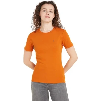 Abbildung von Tommy Hilfiger SLIM CODY CNK SS Tshirt basic, Damen, Größe: Medium, Autumn orange