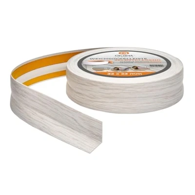 Abbildung von Quest Weichsockelleiste Selbstklebend, PVC Sockelleiste, Abschlussleiste 32 mm x 23 Flexible Knickleiste für Innenbereich, Wand, Boden Dicht, Dekorativ 25 Meter, Birke