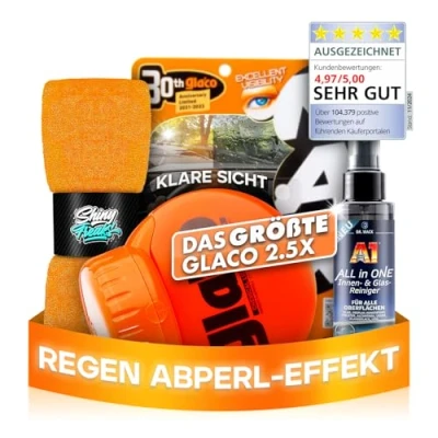 Abbildung von Auto Scheibenversiegelung Set: Soft99 Glaco Roll On Max (300ml) + All in One Glasreiniger (100ml) Glasversiegelung für extrem glatte &amp; wasserabweisende Autoscheiben, Fenster Dusche 6 teilig