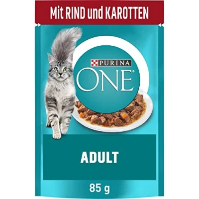 Abbildung von PURINA ONE Adult Katzenfutter nass, zarte Stückchen in Sauce mit Rind, 26er Pack (26 x 85g)