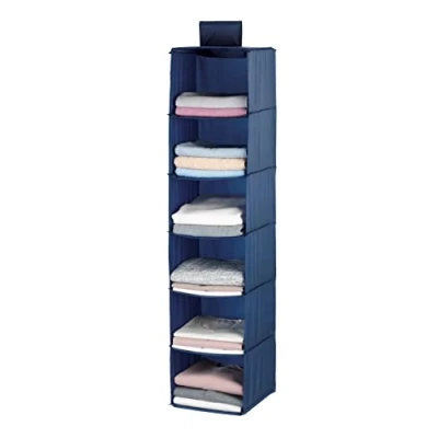 Abbildung von WENKO Hängeregal Wäschesortierer Kleiderschrank Hängeorganizer Organizer, Polyester Blau 6 Fächer