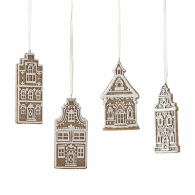 Abbildung von Loberon Anhänger 4er Set Gabin, Lebkuchen Optik, Verschiedene Designs, Detailreich Verziert, Christbaumschmuck, Weihnachtsdeko, Weihnachten, Polyresin, Polyester, braun/weiß