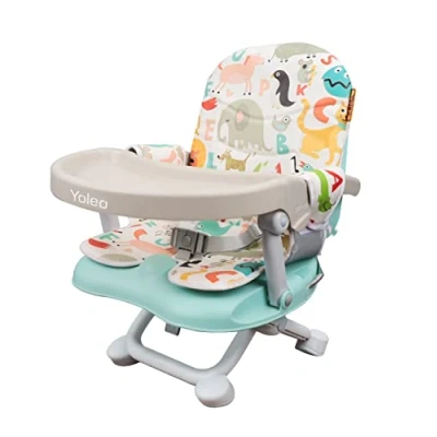Abbildung von YOLEO Sitzerhöhung Stuhl Kind, Tragbarer Hochstuhl für Baby, nur 2 kg, Booster Sitz mit Sicherheitsgurt und Abnehmbarem Tablett PU Kissen, Geeignet Kinder von 6 bis 36 Monaten