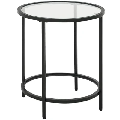 Abbildung von HOMCOM Beistelltisch Rund Couchtisch mit Tischplatte aus Glas, Metallrahmen, Kaffeetisch, Nachttisch für Wohnzimmer, Schlafzimmer, Schwarz, Ø48 x 54,7 cm