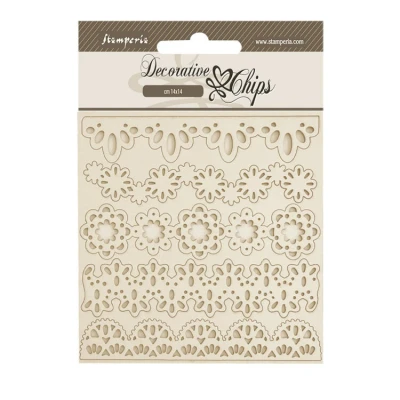 Abbildung von Stamperia Decorative Chips for Scrapbooks, Albums, Cards, Bullet Journals and More, Laser Cut Cardboard Shapes, Easy to Glue, Perfect Hobbies, Crafts, Gifting (Old Lace, Lace Borders)