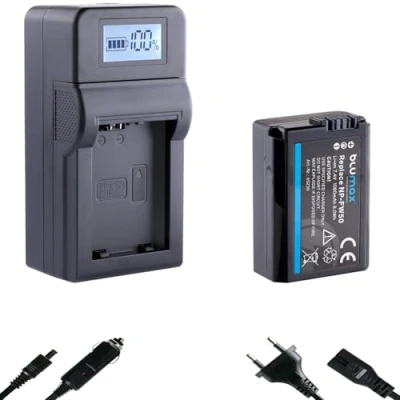 Abbildung von blumax Akku Ersatz für Sony NP FW50 [ 1080mAh ] + Speed LCD Charger Alpha 7 7II 7R 7S II 6300 6500 / NEX 6 F3 DSC RX10 IV/ZV E10
