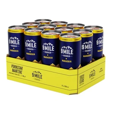 Abbildung von 9 MILE Vodka Maracuja Premix 12 x 0,33l Dose Mixgetränk mit Vanille Geschmack 10% Vol. Alkohol Fertig gemixt im 12er Einweg Dosen Tray