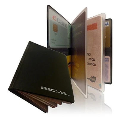 Abbildung von Patentierte Schutzhülle aus Leder RFID NFC &amp; Magnetfeld Blocker gegen Datenklau Kartenschutz für Kreditkarte, EC Karte, Personalausweis 100% Datenschutz geprüft von CTC/advanced (member of RW TÜV Group) Schwarz