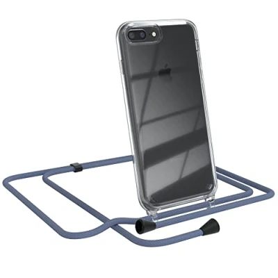 Abbildung von EAZY CASE Handykette kompatibel mit iPhone 7 Plus / 8 Handyhülle Umhängeband, Handykordel Schutzhülle, Silikonhülle, Hülle Band, Kette Hülle, EIS Blau Clips Schwarz