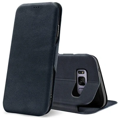 Abbildung von Verco Handyhülle für Samsung S8, Bookstyle Premium Handy Flip Cover Galaxy S8 Hülle [integr. Magnet] Book Case PU Leder Tasche, Blau