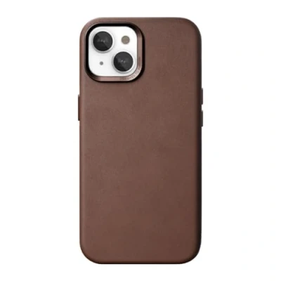 Abbildung von Woodcessories Leder Case kompatibel mit iPhone 15 Plus Hülle braun Veganes aus Aloe Vera