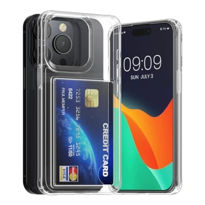Abbildung von kwmobile Hülle kompatibel mit Apple iPhone 14 Pro Handyhülle Kunststoff TPU Cover Kartenfach Hartes Case Schutzhülle in Transparent