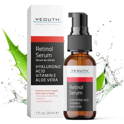 Abbildung von YEOUTH Retinol Serum für das Gesicht mit Hyaluronsäure und Vitamin E, Anti Aging Gesichtsserum, Hydratisierendes Serum, Geeignet alle Hauttypen 30ml