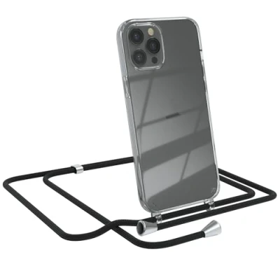 Abbildung von EAZY CASE Handykette kompatibel mit iPhone 12 Pro Max Handyhülle Umhängeband, Handykordel Schutzhülle, Silikonhülle, Hülle Band, Stylische Kette für Smartphone, Schwarz