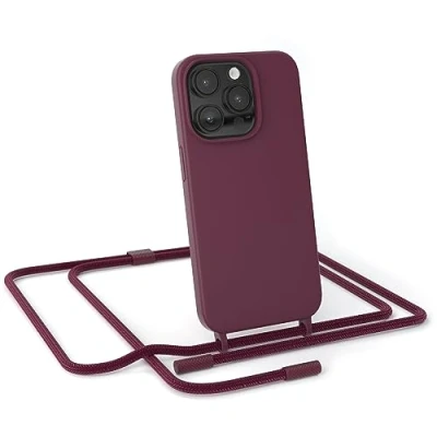 Abbildung von EAZY CASE Handykette Silikon Premium kompatibel mit iPhone 14 Pro Handyhülle Umhängeband, Handykordel Schutzhülle, Silikonhülle, Hülle Band, Kette für Smartphone, Beere