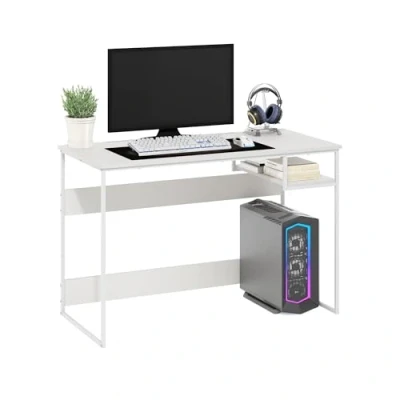 Abbildung von Furinno Moretti Modern Lifestyle Studienschreibtisch, 114cm breit, Solides Weiß/Weiß