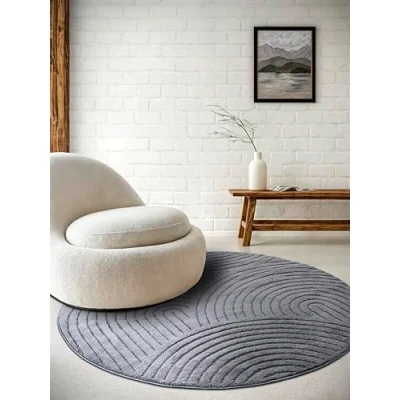 Abbildung von Elle Decoration Panglao moderner Kurzflor Teppich Wohnzimmerteppich Flauschig Hoch Tief Effekt Skandi Boho Geometrisch Wellen, Bogen für Wohnzimmer, Schlafzimmer, Küche Anthrazit, 200cm