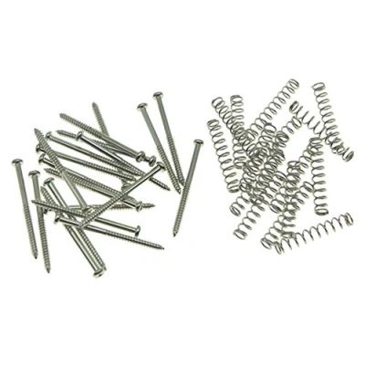Abbildung von Kaish Schrauben und Federn, geeignet zur Befestigung von Tonabnehmern bei Bassgitarren 20x Screws and Springs nickel