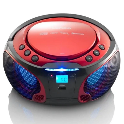 Abbildung von Lenco SCD 550 CD Player für Kinder Radio Stereoanalage Boombox MP3 und USB Bluetooth 2 x W RMS Leistung Party Lights Rot