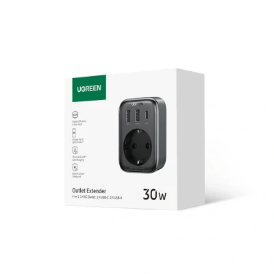 Abbildung von UGREEN Nexode USB Steckdose 30W Schnellladung C Steckdosenadapter EU Adapter mit 2 USB, 1 und Schutzkontakt 4 in Mehrfachsteckdose kompatibel iPhone 15 Pro, Haushaltsgeräte