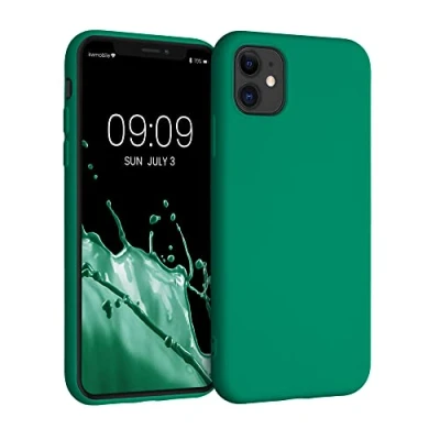 Abbildung von kwmobile Hülle kompatibel mit Apple iPhone 11 gummierte TPU Silikon Handyhülle Schutzhülle für kabelloses Laden Case in Smaragdgrün