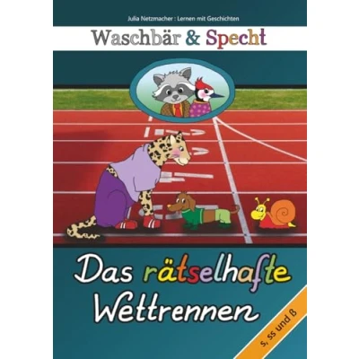 Abbildung von Waschbär und Specht: Das rätselhafte Wettrennen: s, ss ß