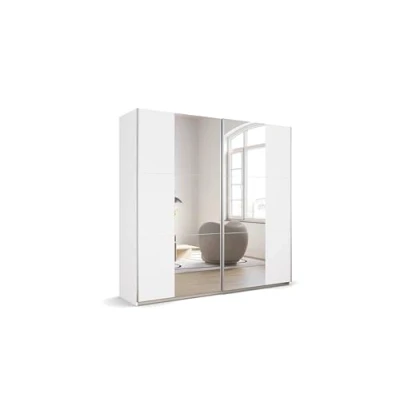 Abbildung von Rauch Möbel Kronach Schrank Schwebetürenschrank, 2 türig, Weiß mit Spiegel, inkl. Zubehörpaket Basic Kleiderstangen Einlegeböden, BxHxT 218x210x59 cm